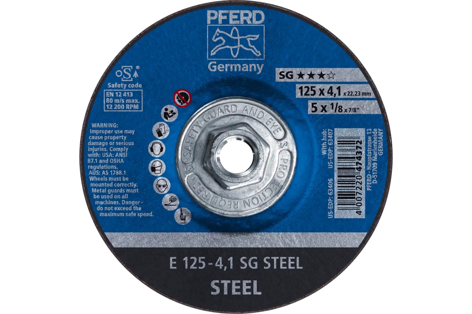 Picture of Pferd Grinding Wheel, 5" X 1/8 X 5/8-11, Sg Steel, T27, Aluminum Oxide